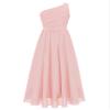 FEESHOW Girls One Shoulder Junior Bridesmaid Dress Kids Lace Chiffon Maxi Ball Gown Wedding Evening Party Pink 10 Years view 1