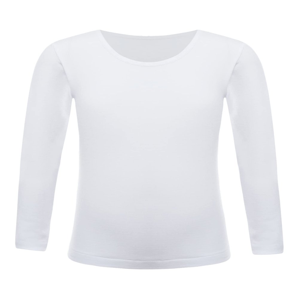Fldy Kids Girls Fleece Lined Thermal Underwear Tops Long John Base Layer Gymnastics Ballet Dance Undergarments Shirt White 2-4 Years