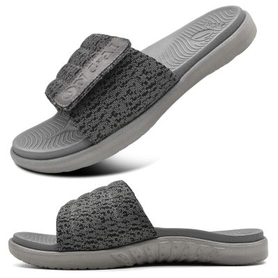 ONCAI Mens Sandals 2025, Arch Support Sport Slides Open Toe Adjustable Straps Orthotic Cushioned Footbed for Plantar Fasciitis Rubber Soles Grey Size 15