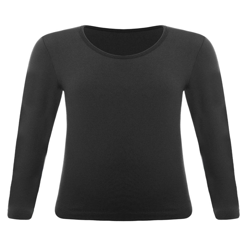 Fldy Kids Girls Fleece Lined Thermal Underwear Tops Long John Base Layer Gymnastics Ballet Dance Undergarments Shirt Black 10-12 Years