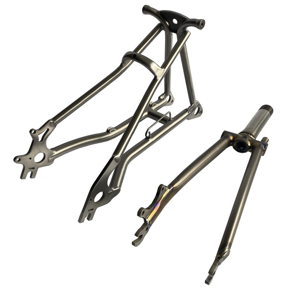 Titanium Fork and Triangle Disc Brake for Brompton Folding Bike Frame Clamping Width 100/135mm Lightweight Ti Parts (Matte Black Color)