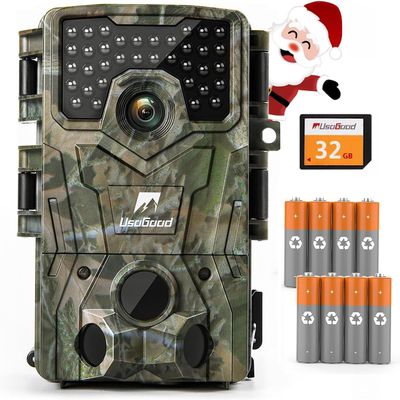 usogood Trail Camera,4K 48MP Game Camera with 8 Batteries&32GB Card,Trail Cameras with Night Vision Motion Activated Waterproof IP66, 120 Detection Angle,2.0Screen Trail Cam for Wildlife Monitoring