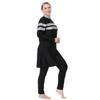 Plus Size Muslim Swimsuits for Women Modest Islamic Swimwear Burkini Full Cover Hijab Long Sleeve Muslim Dress Top Pants Cap Set 3PCS Sun Protection Rash Guard Fat Bathing Suits Pink Striped Print 7XL view 3