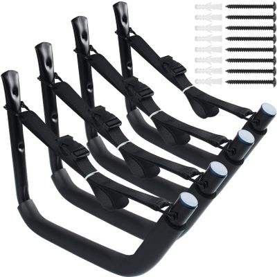 BALAVA Kayak Storage Rack,Kayak Rack for Garage,Kayak Wall Mount with Nylon Straps,Heavy Duty Kayak Hanger Kayak Hook Suitable for Kayaks and SUP Paddle Board(4 Pack,Black)