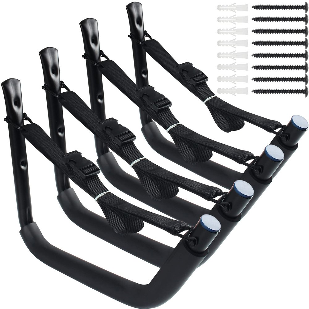 BALAVA Kayak Storage Rack,Kayak Rack for Garage,Kayak Wall Mount with Nylon Straps,Heavy Duty Kayak Hanger Kayak Hook Suitable for Kayaks and SUP Paddle Board(4 Pack,Black)