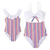 Mommy and Me Swimsuits Family Matching Swimwear Women Girls Long Sleeve UV Sun Protection Rash Guard Shirts Monokinis Halter Striped Print One Piece Swimsuit Bathing Suits Rainbow Striped 2-3 Years view 1