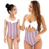 Mommy and Me Swimsuits Family Matching Swimwear Women Girls Long Sleeve UV Sun Protection Rash Guard Shirts Monokinis Halter Striped Print One Piece Swimsuit Bathing Suits Rainbow Striped 2-3 Years view 2