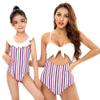 Mommy and Me Swimsuits Family Matching Swimwear Women Girls Long Sleeve UV Sun Protection Rash Guard Shirts Monokinis Halter Striped Print One Piece Swimsuit Bathing Suits Rainbow Striped 2-3 Years view 3