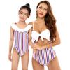 Mommy and Me Swimsuits Family Matching Swimwear Women Girls Long Sleeve UV Sun Protection Rash Guard Shirts Monokinis Halter Striped Print One Piece Swimsuit Bathing Suits Rainbow Striped 2-3 Years view 4