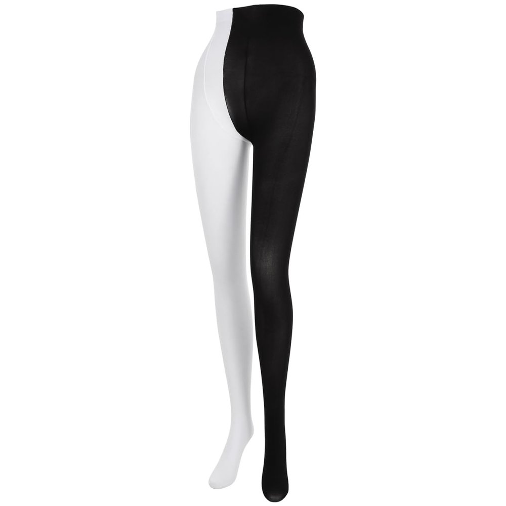 TENDYCOCO Two-Toned Black and White Stockings for Women, Leggings Opaque Tights Fashion Double Color Ab Splice Tights with Elastic Fit for Carnival Cosplay Party Dance and Daily Wear