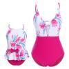Mommy and Me Swimsuits Family Matching Swimwear Women Girls Long Sleeve UV Sun Protection Rash Guard Shirts Monokinis Halter Striped Print One Piece Swimsuit Bathing Suits Hot Pink Floral L view 1