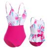 Mommy and Me Swimsuits Family Matching Swimwear Women Girls Long Sleeve UV Sun Protection Rash Guard Shirts Monokinis Halter Striped Print One Piece Swimsuit Bathing Suits Hot Pink Floral L view 2