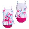 Mommy and Me Swimsuits Family Matching Swimwear Women Girls Long Sleeve UV Sun Protection Rash Guard Shirts Monokinis Halter Striped Print One Piece Swimsuit Bathing Suits Hot Pink Floral L view 3