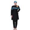 Plus Size Muslim Swimsuits for Women Modest Islamic Swimwear Burkini Full Cover Hijab Long Sleeve Muslim Dress Top Pants Cap Set Sun Protection Rash Guard Bathing Suits Dark Blue Striped Print 7XL view 1