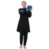 Plus Size Muslim Swimsuits for Women Modest Islamic Swimwear Burkini Full Cover Hijab Long Sleeve Muslim Dress Top Pants Cap Set Sun Protection Rash Guard Bathing Suits Dark Blue Striped Print 7XL view 2