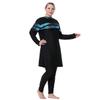 Plus Size Muslim Swimsuits for Women Modest Islamic Swimwear Burkini Full Cover Hijab Long Sleeve Muslim Dress Top Pants Cap Set Sun Protection Rash Guard Bathing Suits Dark Blue Striped Print 7XL view 3