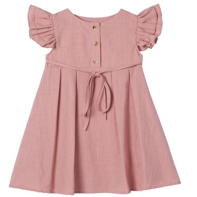 Beganly Little Girl's Flutter Sleeve Cotton Linen Dress Toddler Kids Double Ruffles Casual Dresses Dusty Rose 110