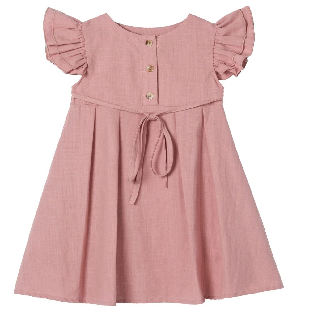 Beganly Little Girl's Flutter Sleeve Cotton Linen Dress Toddler Kids Double Ruffles Casual Dresses Dusty Rose 110