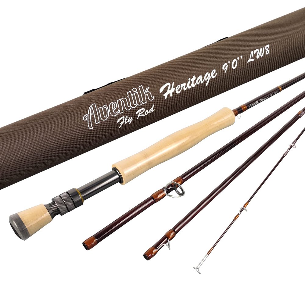 Aventik Heritage Fly Fishing Rod - American Quality and Simplicity - 4 Pieces 9FT IM8 Carbon Blank Classic Forgiving Medium Fast Action Fly Rod (9'0'' LW7)
