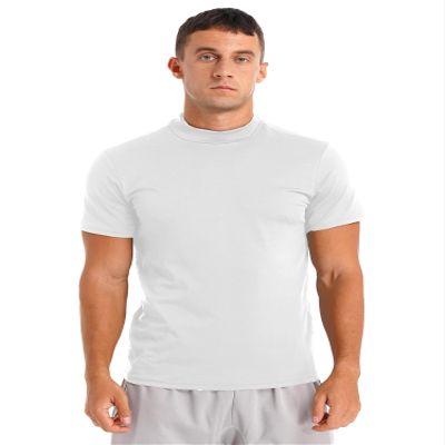 YEAHDOR Mens Mock Neck T Shirts Short Sleeve Turtleneck Casual Undershirt Pullover Thermal Solid Tops White A Medium