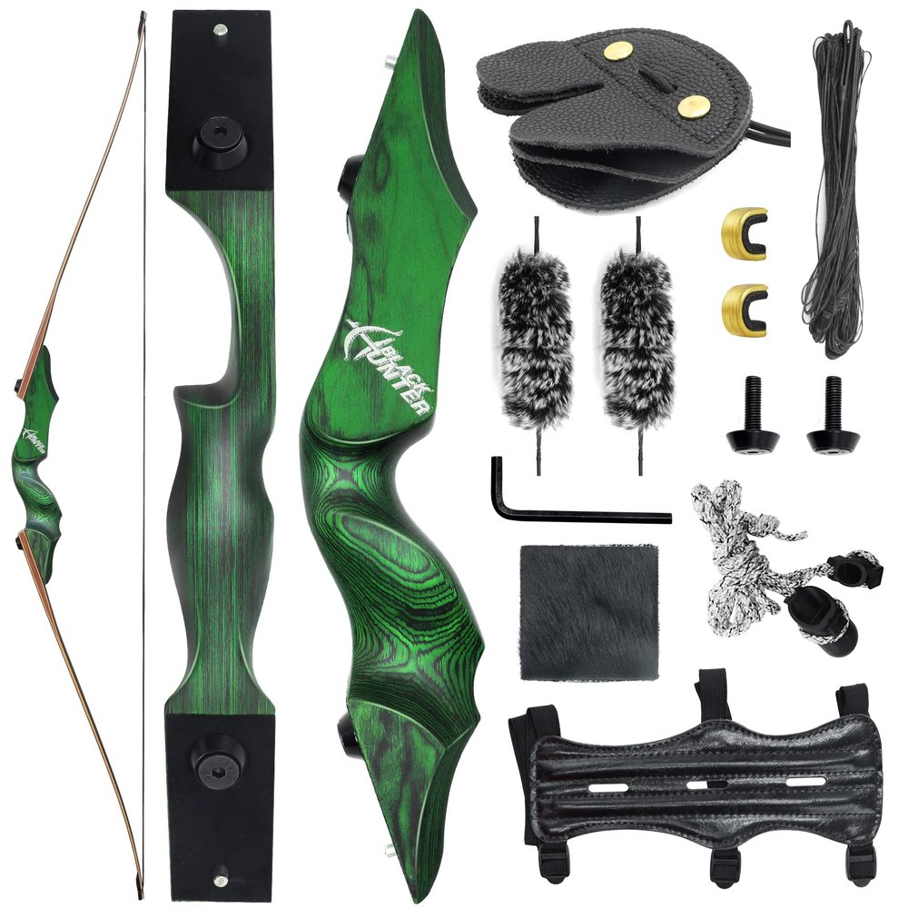60" Longbow Set Takwdown Black Hunter Left Hand Dymond Wood Riser Fiberglass Bamboo Maple Laminated Bow Limbs 25-60 lbs Suitable for Hunting Archery Practice (50 lbs)