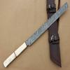Fully Custom Handmade Damascus Steel Sword | Full Tang Machete Sword with Camel Bone Handle & Leather Sheath view 2