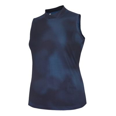Monterey Club Women's Two Tone Dot Printed Mock Neck Sleeveless Shirt #4313 (Navy/Black, 2X-Large)