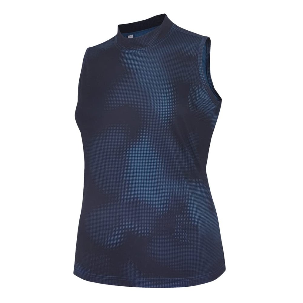 Monterey Club Women's Two Tone Dot Printed Mock Neck Sleeveless Shirt #4313 (Navy/Black, 2X-Large)