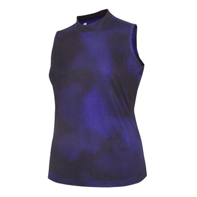 Monterey Club Women's Two Tone Dot Printed Mock Neck Sleeveless Shirt #4313 (Dahila Purple/Black, X-Large)