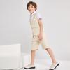 LOLANTA Summer Boys Suit Dress Clothes Kids Wedding Ring Bearer Outfit 4Pcs Shirt Vest Shorts Set(Khaki,4) view 4