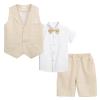 LOLANTA Summer Boys Suit Dress Clothes Kids Wedding Ring Bearer Outfit 4Pcs Shirt Vest Shorts Set(Khaki,10) view 2