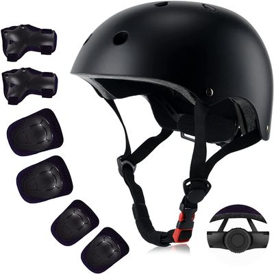 Kids Bike Helmet Set, CPSC Certified with Knee Pads Elbow Pads Wrist Guards,Adjustable Helmet for Ages 3-5-8-15 Toddler Kids&Youth,Bicycle Skateboarding (Black, Medium (8-15 Years))