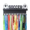 16" SOCCER Medals Hanger Display Trophy Shelf, Metal Floating Shelves Medal Holder for Wall, 3" Shelf with Hooks, Easy Mount Ribbon Medal Rack, Soccer Girl Gifts for Kids & Adults (Black) view 2