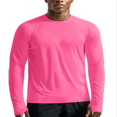 UV Shirts for Men Running Long Sleeve Dry Fit Moisture Wicking Light Weight UPF 50+(Neon Pink,XXL)