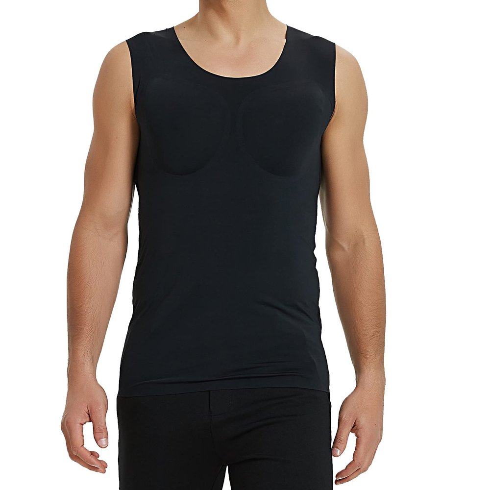 Adult Muscle Shirt False Muscle Chest Vest Enhancer Shaper Undershirt Summer Tees for Men,Black,M