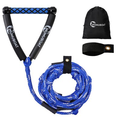 MUMUBOAT Wakesurf Rope with Handle, 25ft Adjustable Wake Surf Rope Floating Watersport Ropes for Wake Surfing (Blue & White)