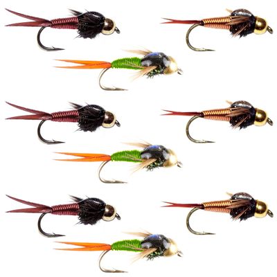 The Fly Fishing Place Tungsten Bead Head Copper John Nymph Assortment Fly Fishing Flies - Collection of 9 Flies Hook Size 14