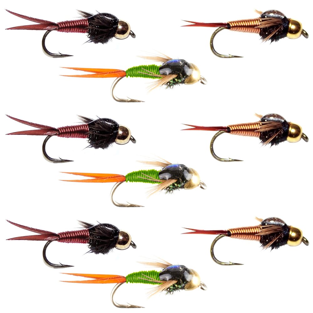 The Fly Fishing Place Tungsten Bead Head Copper John Nymph Assortment Fly Fishing Flies - Collection of 9 Flies Hook Size 14