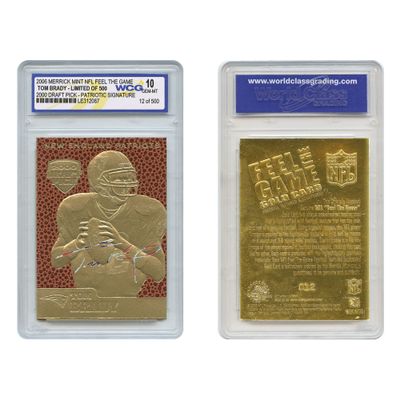Tom Brady 2000 Draft Pick Feel The Game Throwback Footbal Textured Gold Card Rookie Limted Edition of 500 - Graded GEM Mint 10