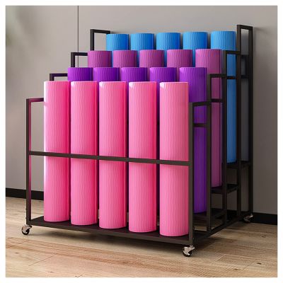 LXLZYXSF Commercial Heavy Duty Foam Roller Holder Rolling Workout Mats Storage Cart with Casters, Gym Yoga Mats Stand Organizer, Metal (Color : Black, Size : 4 Tiers 100x85x110cm)