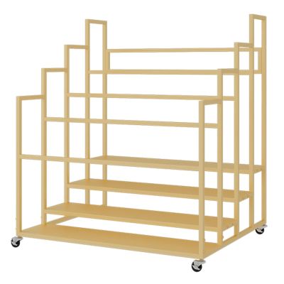 LXLZYXSF Large Classroom Yoga Mats Storage Rack Studio Foam Rollers Cart with Wheels, Home Gym Workout Mats Stand Holder, Iron, 3 4 Layers (Color : Gold, Size : 100x85x110cm)