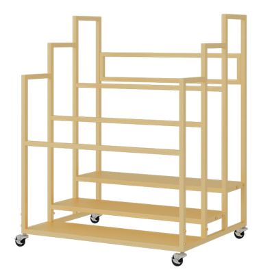 LXLZYXSF Large Classroom Yoga Mats Storage Rack Studio Foam Rollers Cart with Wheels, Home Gym Workout Mats Stand Holder, Iron, 3 4 Layers (Color : Gold, Size : 80x60x95cm)