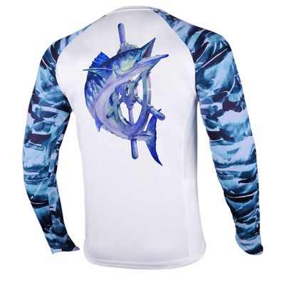 Palmyth Fishing Shirt for Men Long Sleeve Sun Protection UV UPF 50+ T-Shirts with Pocket (Wahoo and Rudder, X-Large)