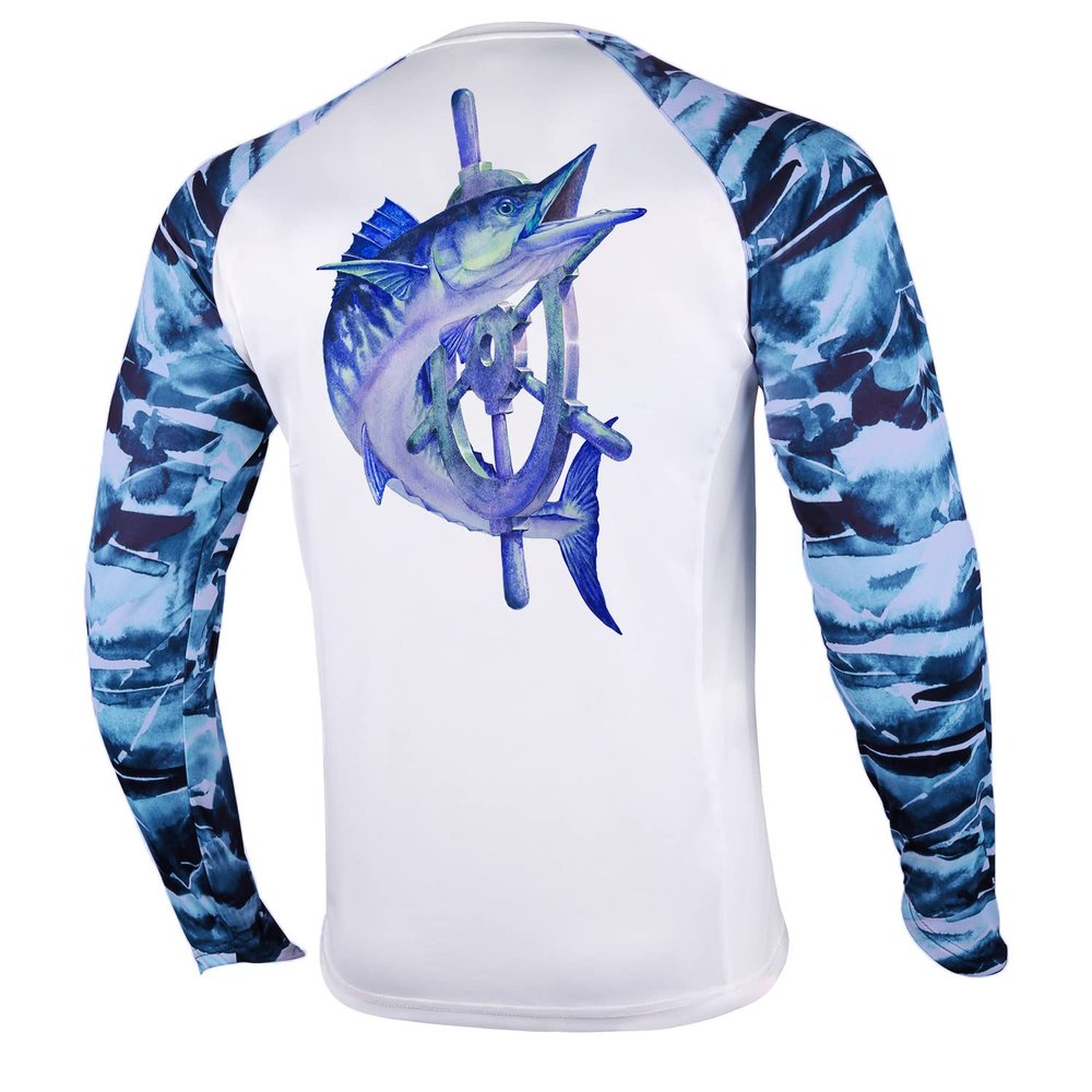 Palmyth Fishing Shirt for Men Long Sleeve Sun Protection UV UPF 50+ T-Shirts with Pocket (Wahoo and Rudder, X-Large)