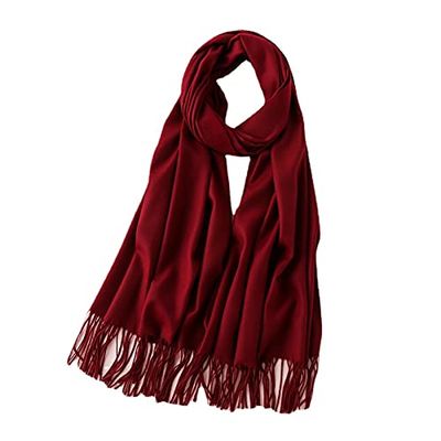 Long solid color imitation cashmere scarf Women's monochrome thickened Warm Flow Sue shawl bib 79 28 inches (Wine red)