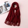 Long solid color imitation cashmere scarf Women's monochrome thickened Warm Flow Sue shawl bib 79 28 inches (Wine red) view 2