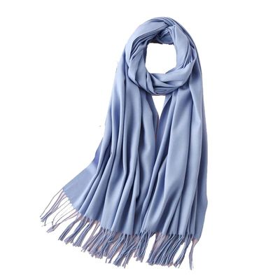 Long solid color imitation cashmere scarf Women's monochrome thickened Warm Flow Sue shawl bib 79 28 inches (Sky blue)