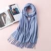Long solid color imitation cashmere scarf Women's monochrome thickened Warm Flow Sue shawl bib 79 28 inches (Sky blue) view 2