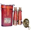 Nautical Marine Binocular Leather Case with Antique Brass Compass view 1