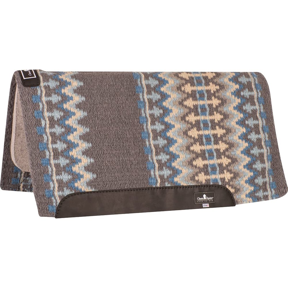 Classic Equine Wool Top 3/4-inch Saddle Pad 34x38 Charcoal-Malibu Blue OS